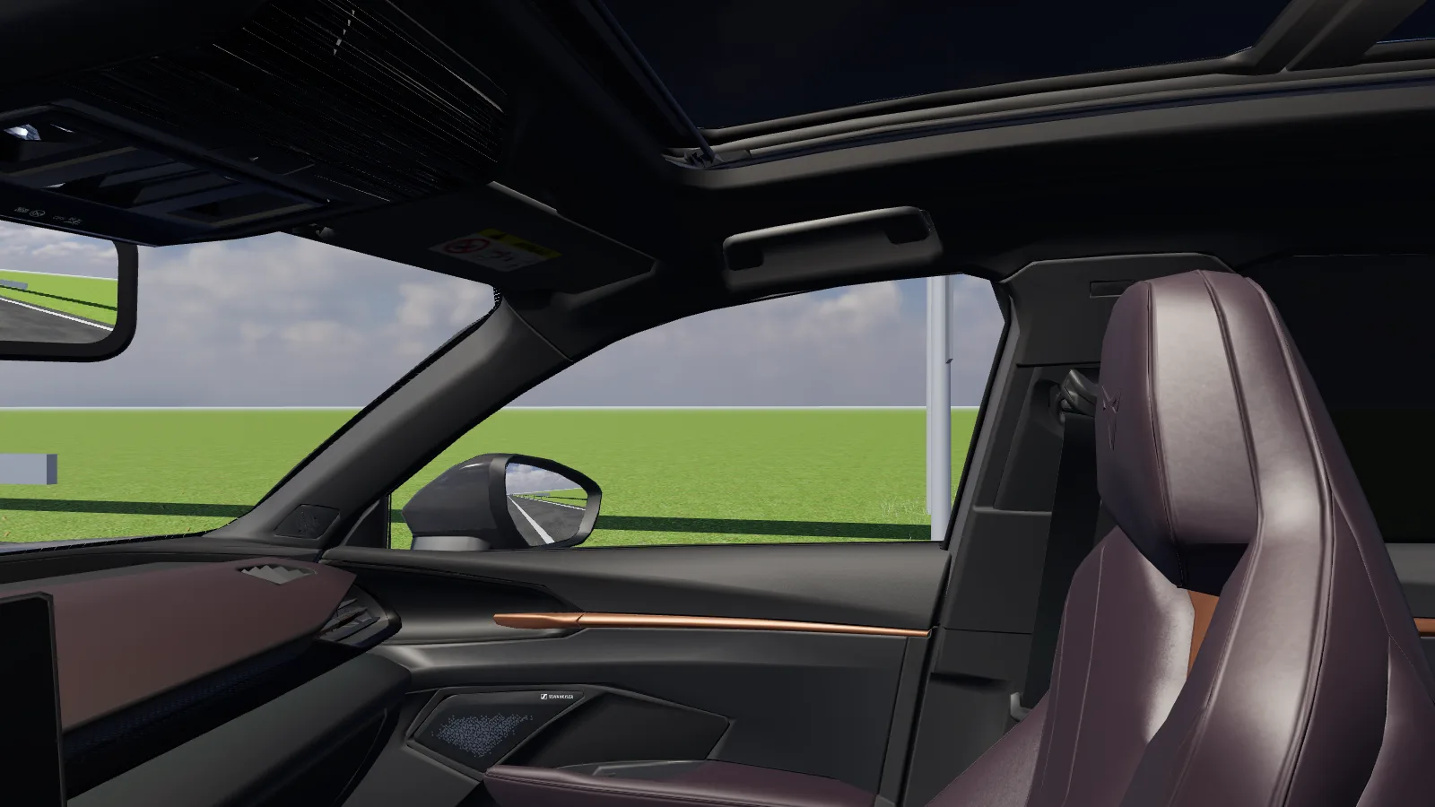 Beeld uit de les “Snelweg met dubbele opdracht” in de rijlessimulator.