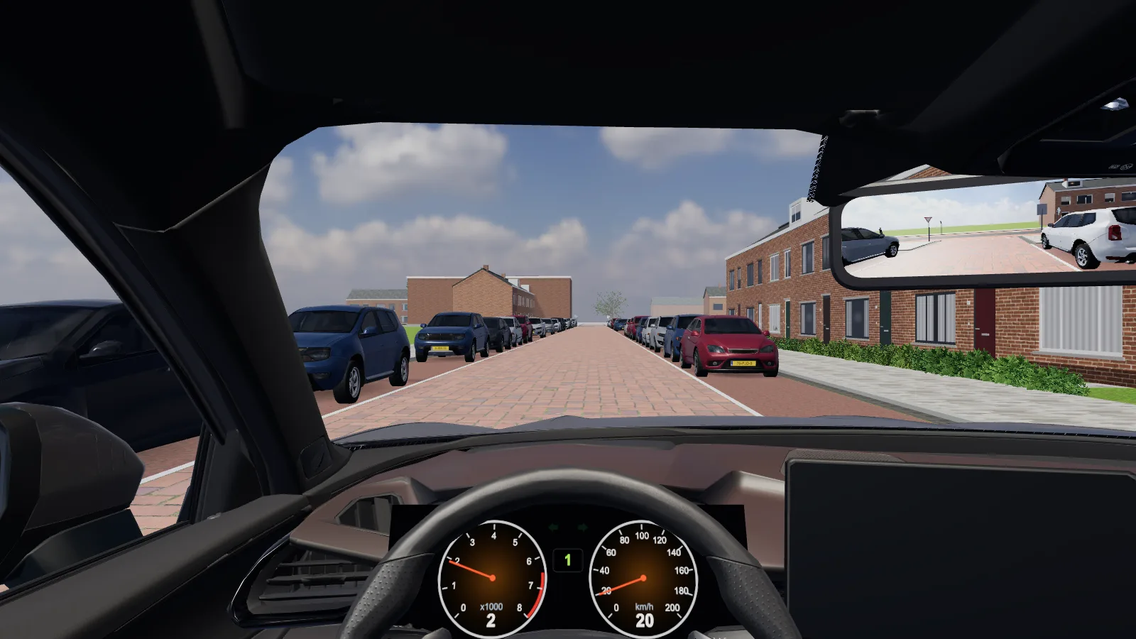 Beeld uit de les “Clusteropdrachten: drie opdrachten achter elkaar” in de rijlessimulator.