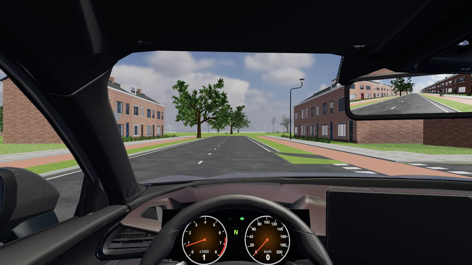 Beeld uit de les “Dubbele opdracht — twee afslagen” in de rijlessimulator.