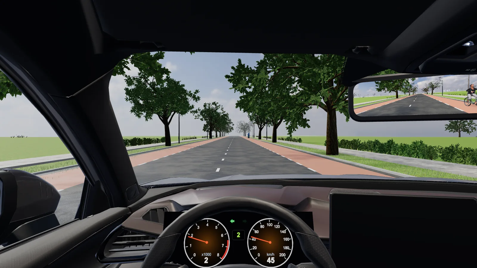 Beeld uit de les “Fietsers en brommers” in de rijlessimulator.