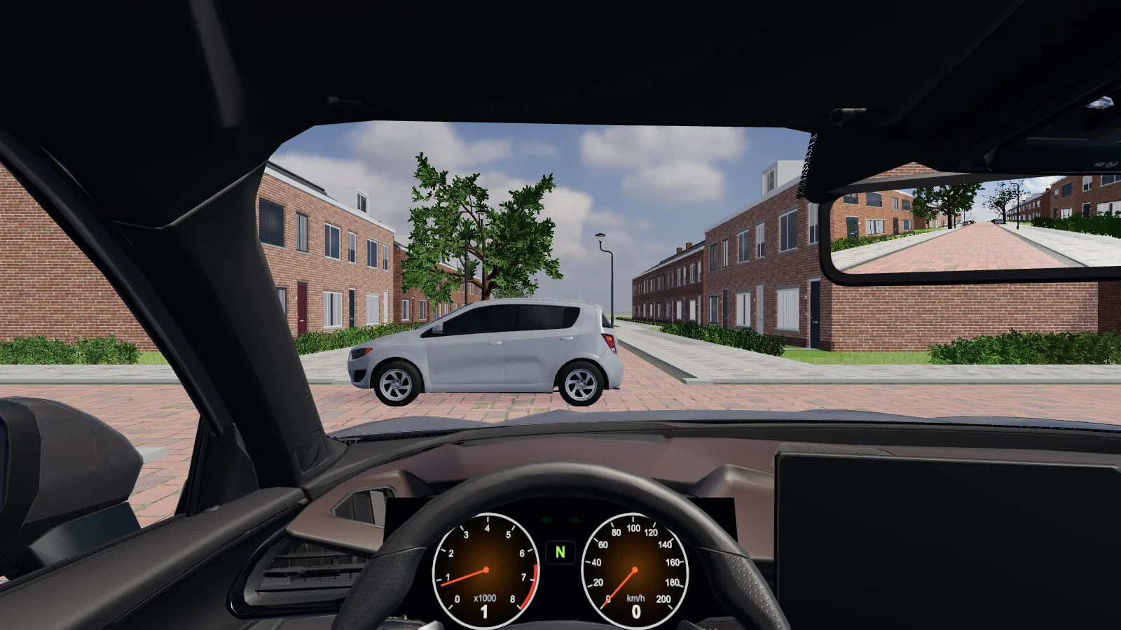 Beeld uit de les “Gelijkwaardig kruispunt” in de rijlessimulator.
