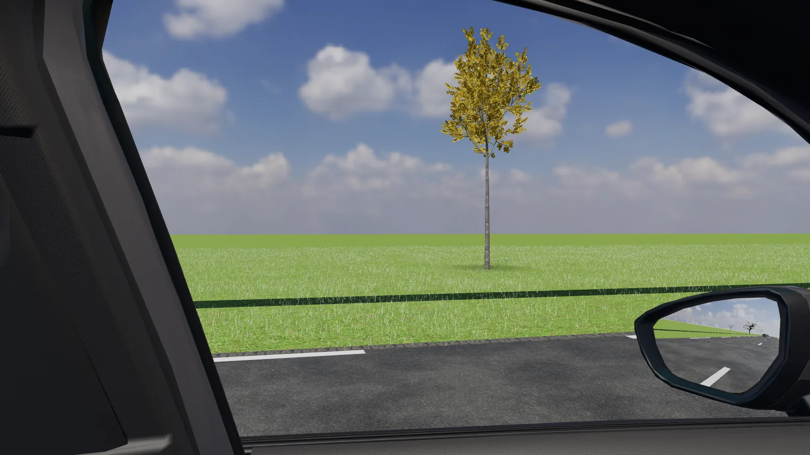 Beeld uit de les “Inhalen” in de rijlessimulator.