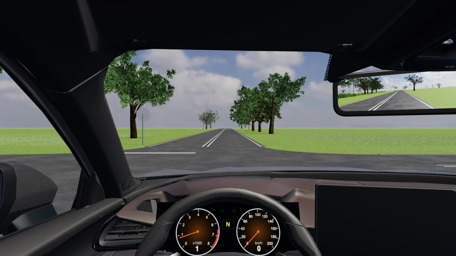 Beeld uit de les “Op tijd afremmen” in de rijlessimulator.