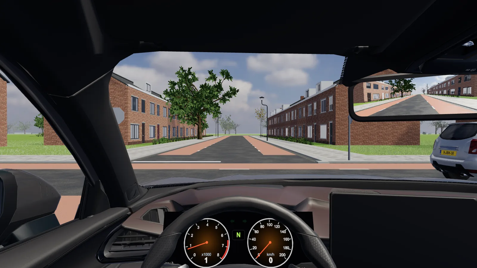 Beeld uit de les “Stopbord” in de rijlessimulator.