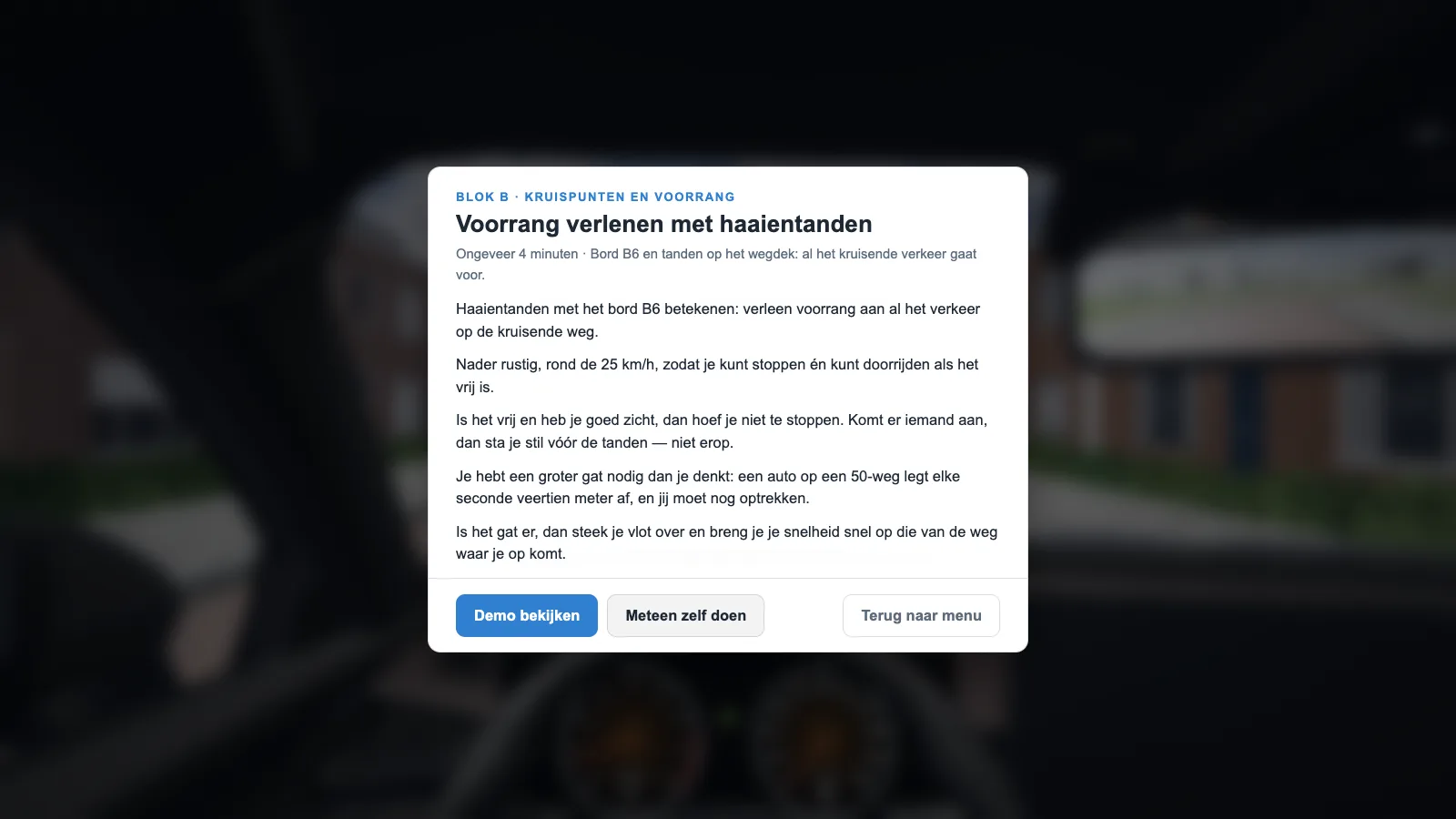 De introkaart van een les met de uitleg van de instructeur.
