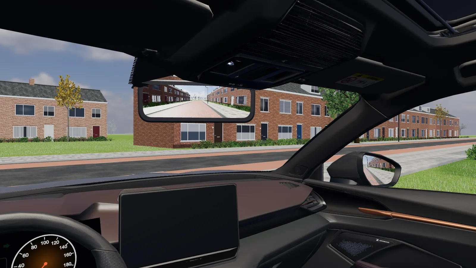 Beeld uit de les “Uitritconstructie” in de rijlessimulator.